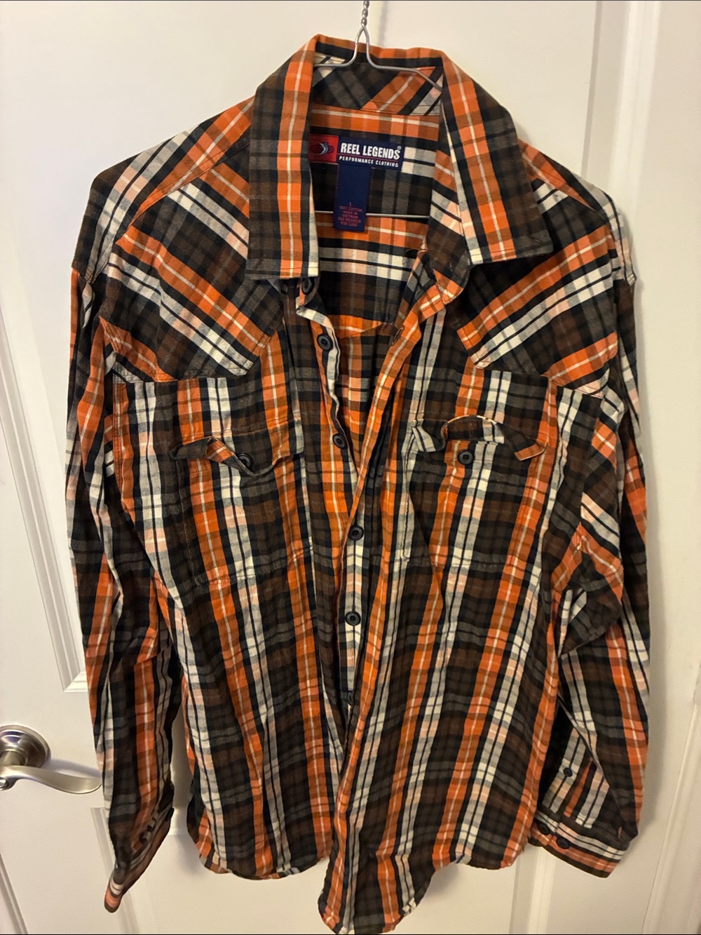 Reel Legends Orange and Brown Plaid Button-Down Shirt